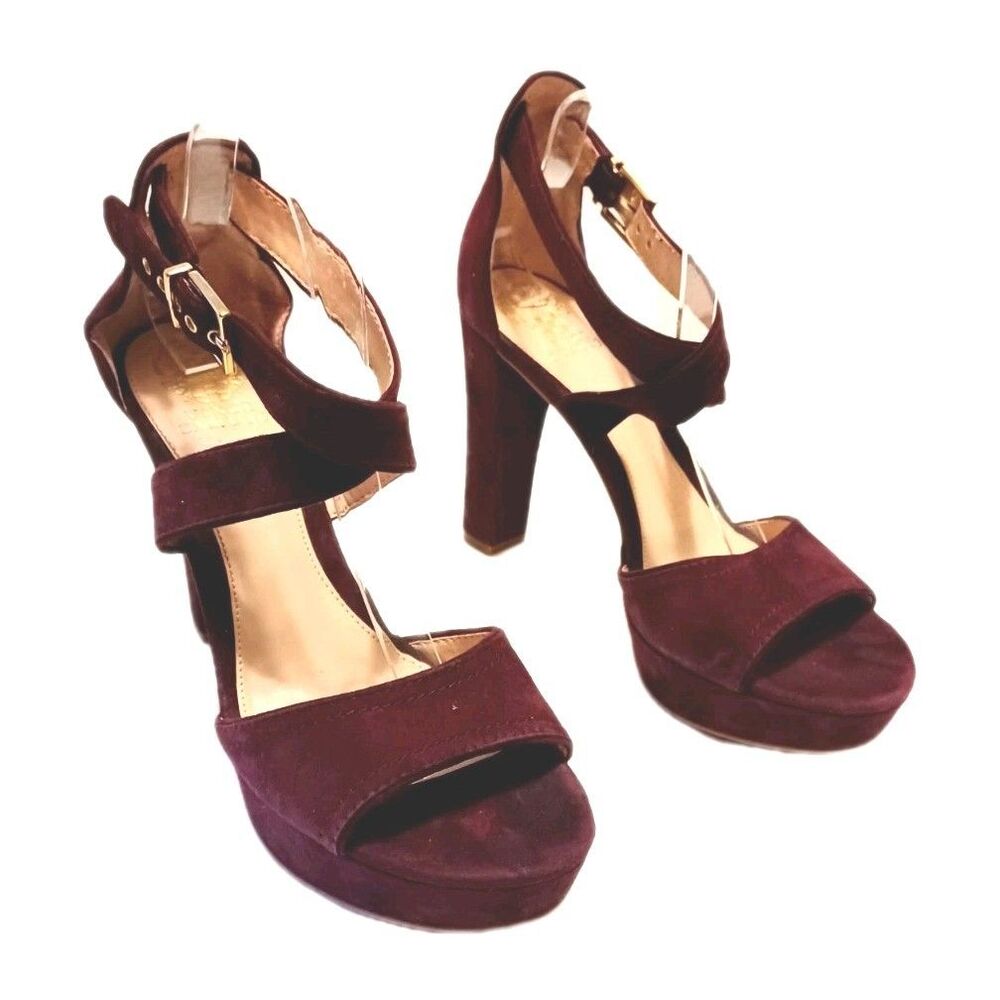 Vince Camuto Shayla Plum Suede Platform Heeled Sandals Women's Sz 10